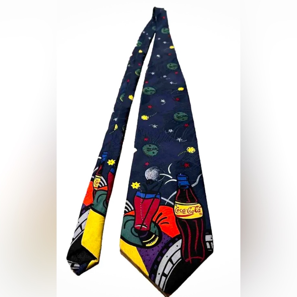 Novelty Cosmic Coca Cola Space Themed Neck Tie 56" long, Silk, Classic